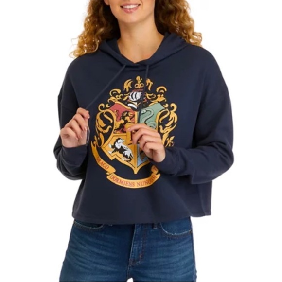 Harry Potter Hogwarts Crest Draco Maroon Cropped Hoodie M-L - Picture 11 of 11